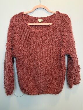 POL Dusty Rose Fuzzy Popcorn Eyelash Knit Loose Sweater Size Small
